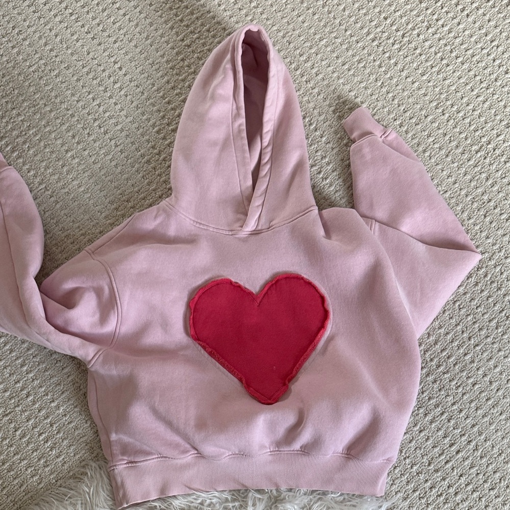 Modern Lux Light Pink Hoodie with Red Heart Patch
